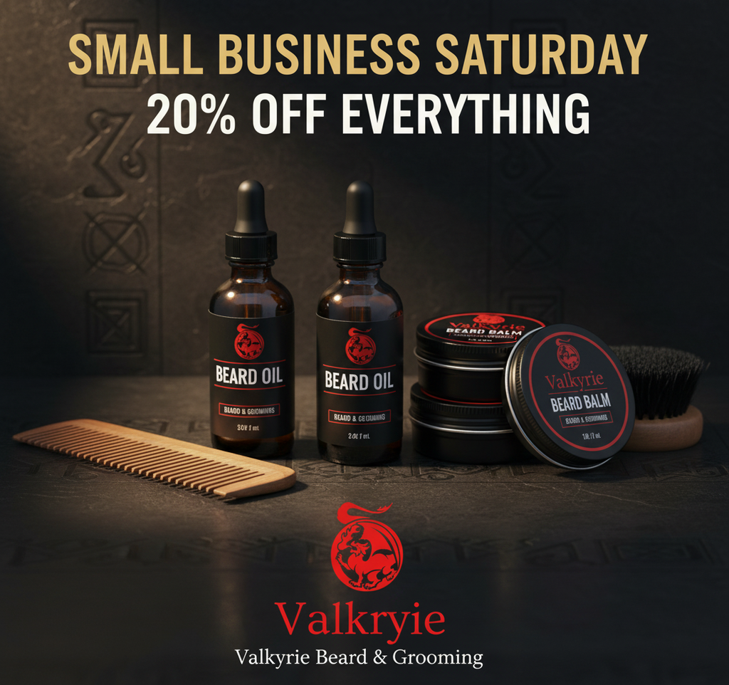 Change labels to Valkryie Beard & Grooming with Black labels and red writing  and my logo